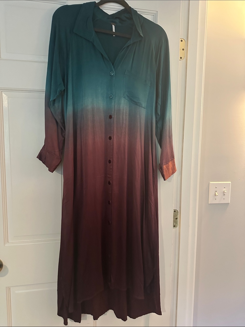 Young Fabulous & Broke Teal to Burgundy Ombre Button-Front Maxi Dress